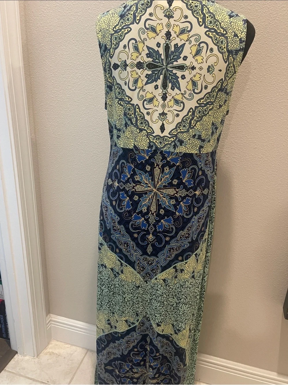 Chico's Blue & Green Printed Sleeveless Maxi Dress